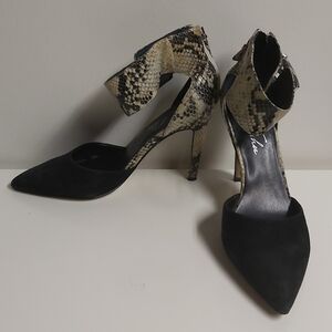 Marc Fisher black and snake print heels, size 7.5